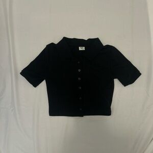 Aritzia Button Up Black Crop Top with Collared Neckline